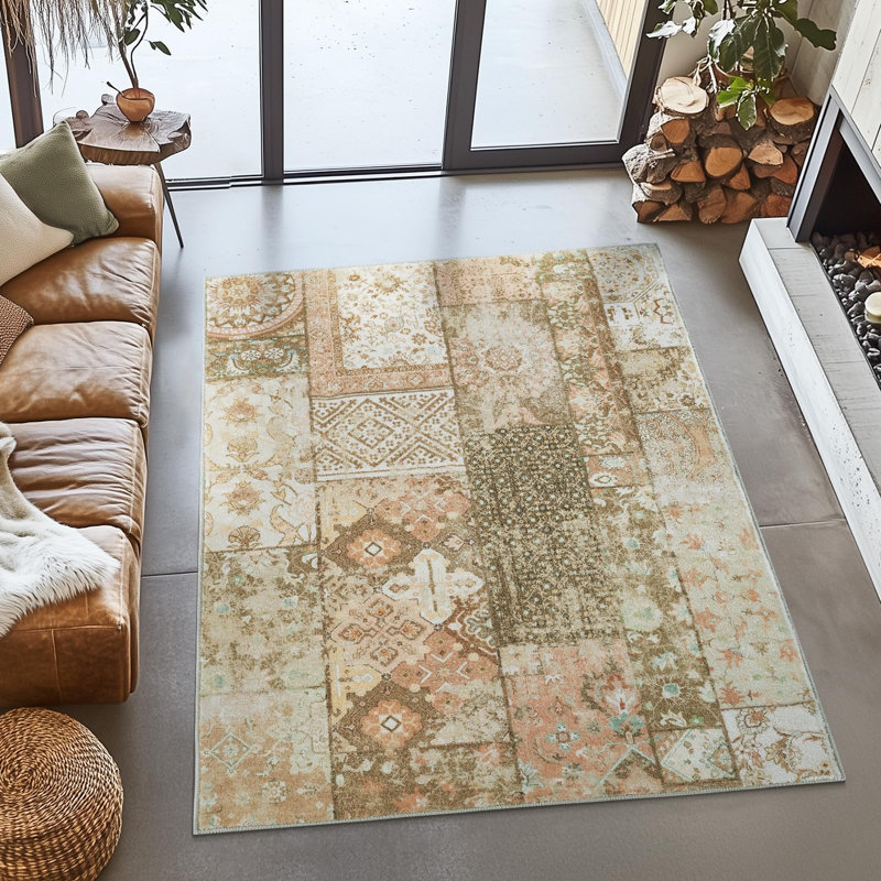 Tapis brun clair / rose Bohemian, Rectangle 5 pi x 7 pi