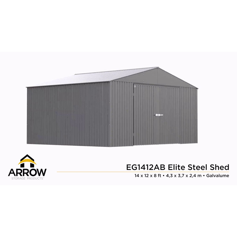 14 ft x 12 ft Blue Steel Storage Shed with Swing Doors