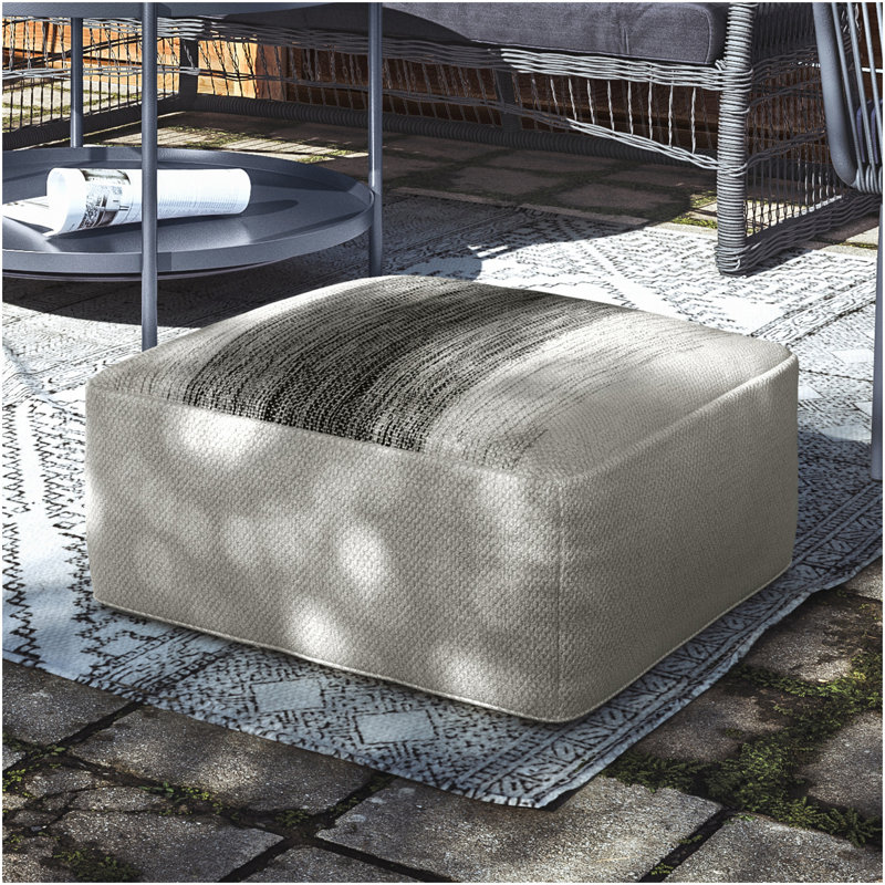 Sabella - Pouf carré extérieur / intérieur tissé - gris / blanc