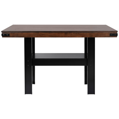 Industrial - Inspired Rectangular Counter Height Dining Table, Mango Oak Finish, Black Base With Shelf, Seats 2, Freestanding Build Transitional And D