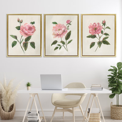 Pink Rosie Rose Florals 3pc Floating Frame Set, design by Nan