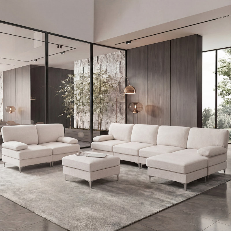Canapé simple modulaire rembourré 8 places 123,62 po, Beige