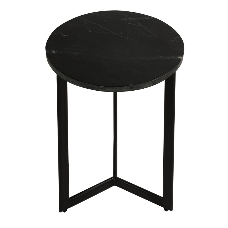 Emmaleen Accent Table in Black Metal and Marble, Round 15"