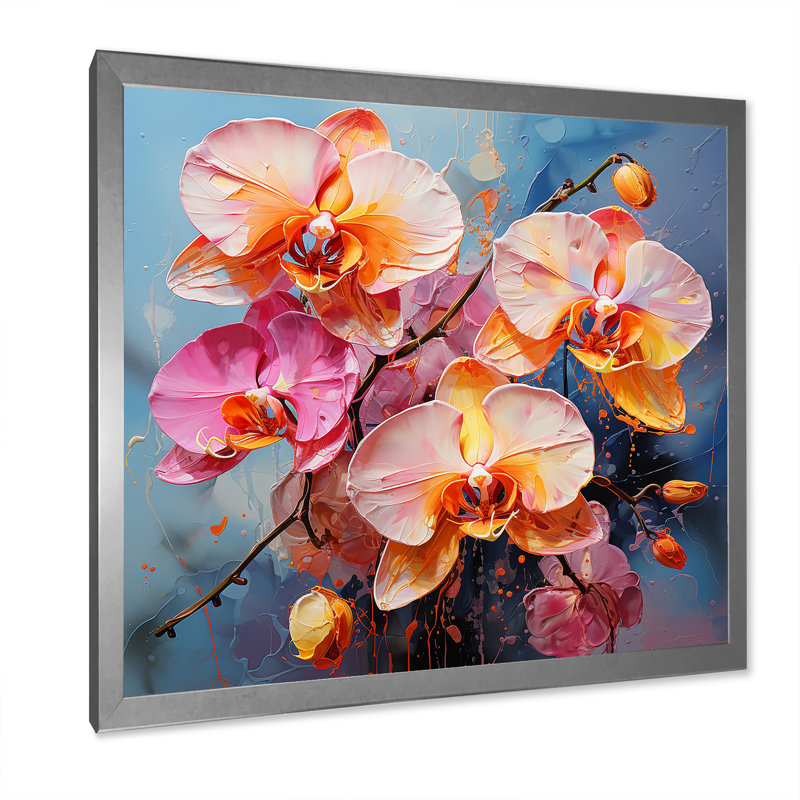 Orchidées bleues abstraites Euphoria II, H 16 po x l 16 po x P 1 po, Cadre simple argenté