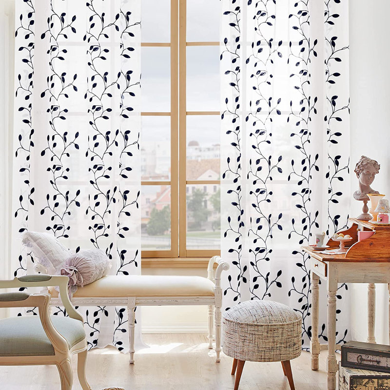 Janda Sheer Curtain Pair, 52" W x 72" L, Navy Blue