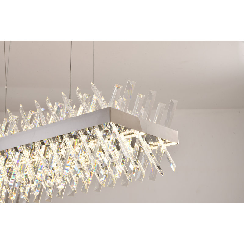 Lustre rectangulaire moderne en cristal à DEL, Chrome, H 10 po x l 34 po x P 14 po