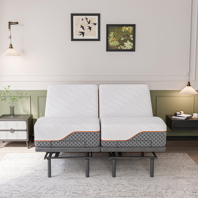 Lit réglable avec matelas hybride de 12 po, massage, télécommande sans fil, contrôle des applications, gravité zéro, éclairage sous le lit, ports USB et de type C des deux côtés