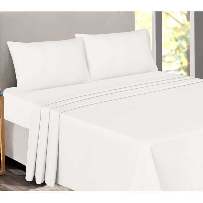 Queen Off-White Cotton Percale Sheet Set with Pillowcases