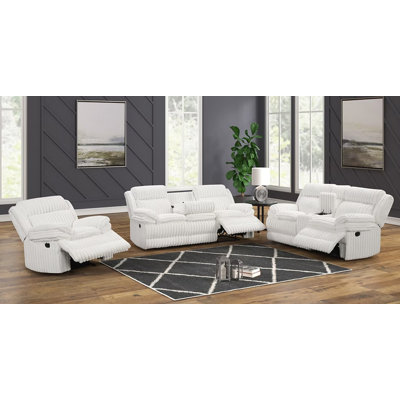 Fazeley Eggshell White Stripe Reclining Sofa Set
