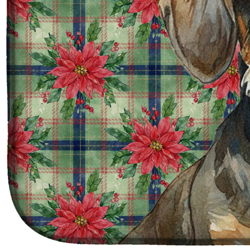 Wirehaired Wild Boar Dachshund Christmas PoinsettIas Dish Drying Mat