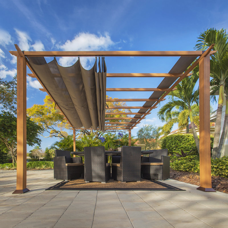 Florence 16 ft. W x 11 ft. D Wood Grain Aluminum Pergola in Canadian Cedar Finish with Canopy, Cocoa