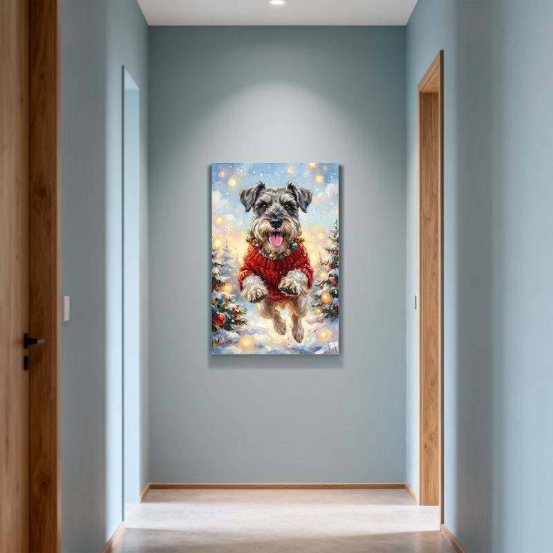Animaux, chien de Noël en chandail rouge sautant, H 30 po x l 20 po
