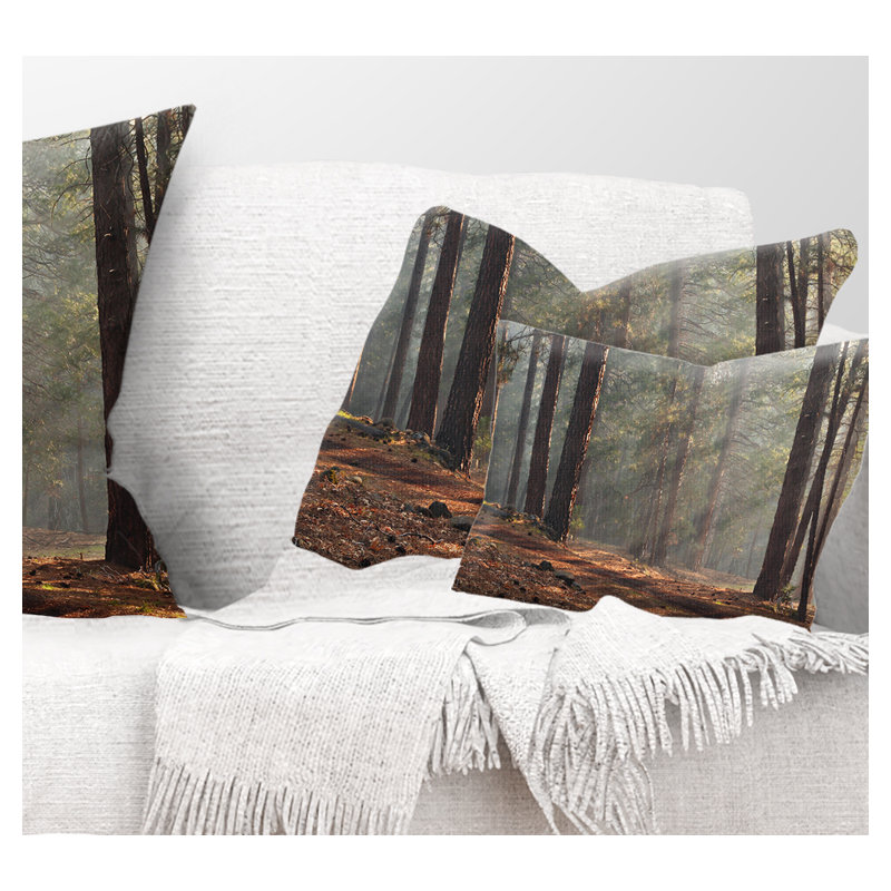 Coussin photo de soleil de soleil dans un paysage dense forest, 12 po x 20 po, Coussin lombaire