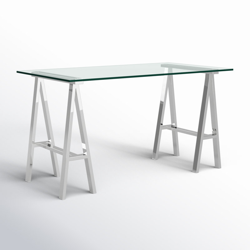 Kapri Tigerlily Glass Desk, 30" H x 55" W x 30" D, Silver