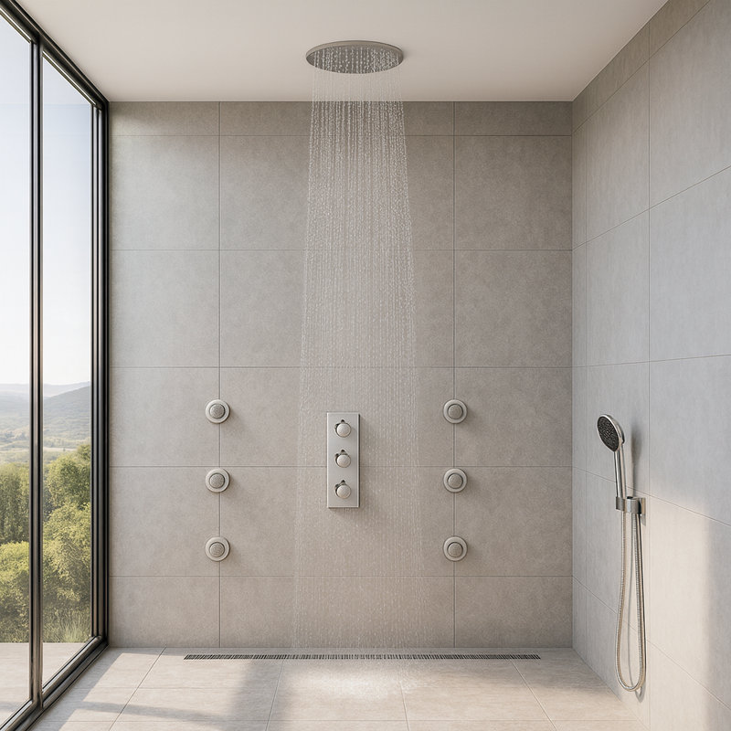 Ensemble de grande pomme de douche à pluie avec douchette FontanaShowers Sofia, Chrome chrome, H 5,6 po x l 31 po