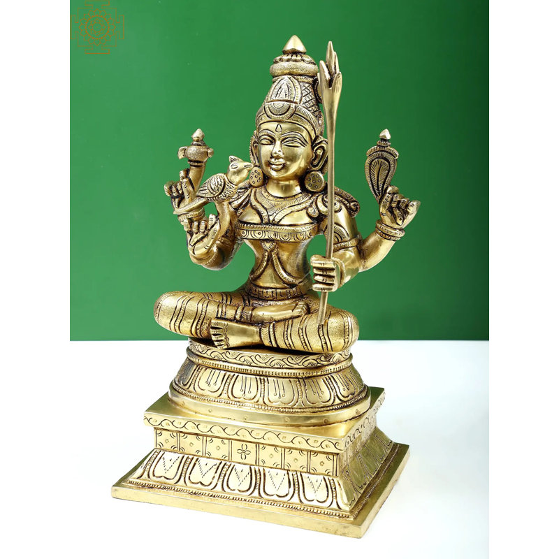 12" Brass Goddess Rajarajeshwari Statue – Handcrafted Lalitasana Pose on Lotus with Divine Aureole for Home Altar Décor