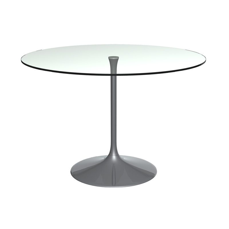 Clarke County Round Glass Top Metal Base Dining Table, Dark Chrome, 74.5cm H x 110cm W x 110cm D