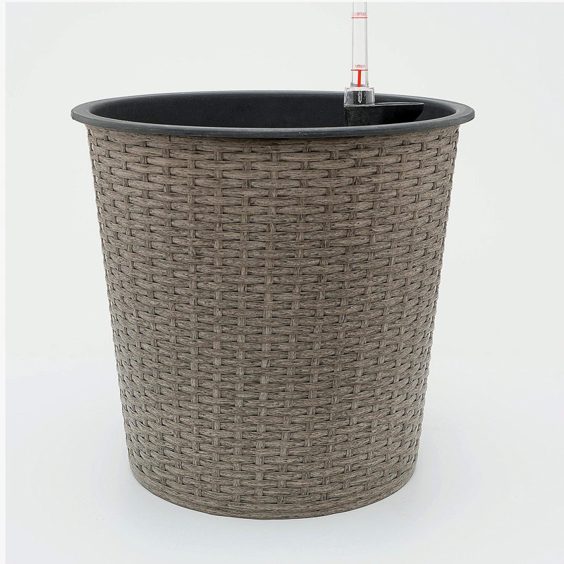 13 in.Gray Wicker Self-watering Planter, 12'' H x 13'' W x 13'' D, Gray