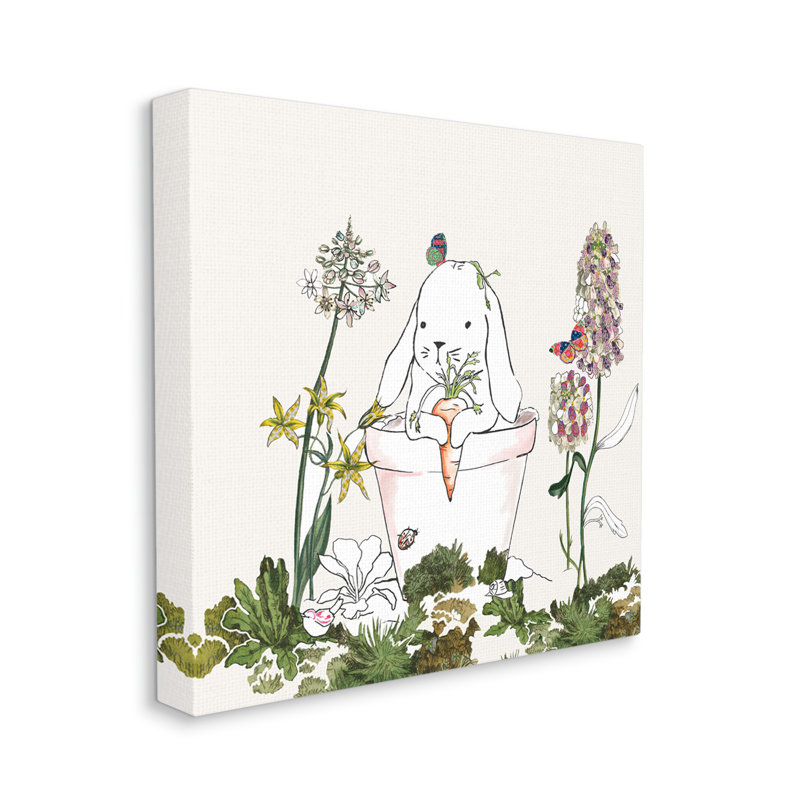 «Bunny in Flower Pot Lilac Florals Blooming» par Sangita Bachelet - Impression sur toile, H 30 po x l 30 po x 1,5 po