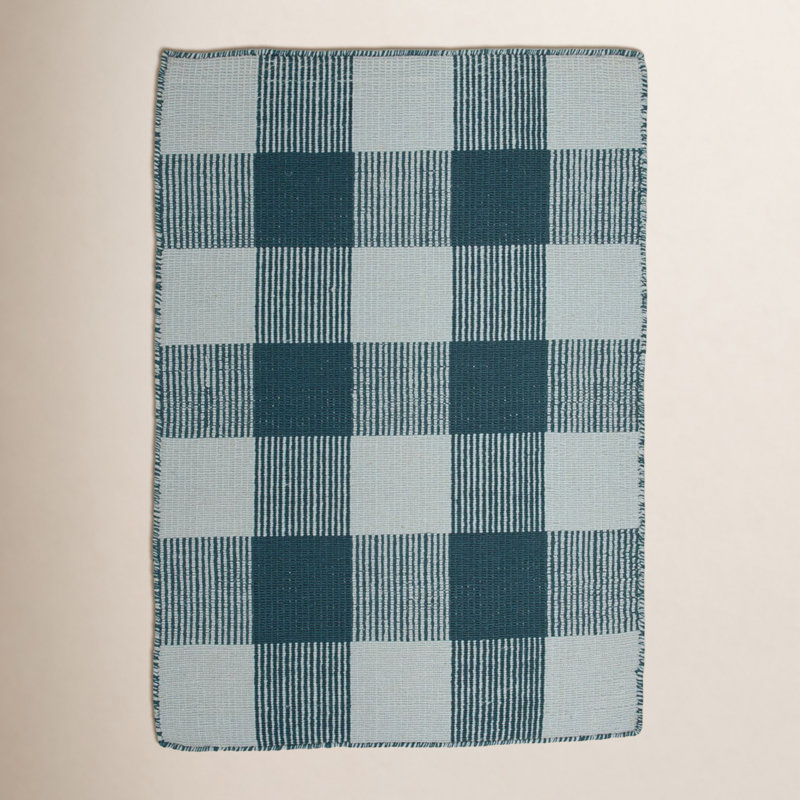 Simple Plaid Rug Sky/Peacock, Rectangle 3' x 5'