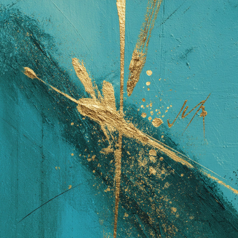 Bleu sarcelle et or, horizon abstrait texturé, impression sur toile tendue, H 30 po x l 30 po x P 1,5 po