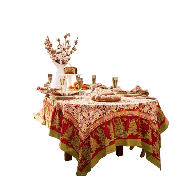 Noel Red and Green Handmade Floral Tablecloth 71x128
