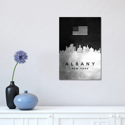 Albany New York Silver Skyline 1 Piece Wrapped Canvas Wall Art