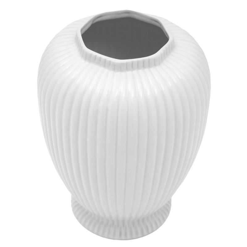 24" Antique White Ridged Temple Jar