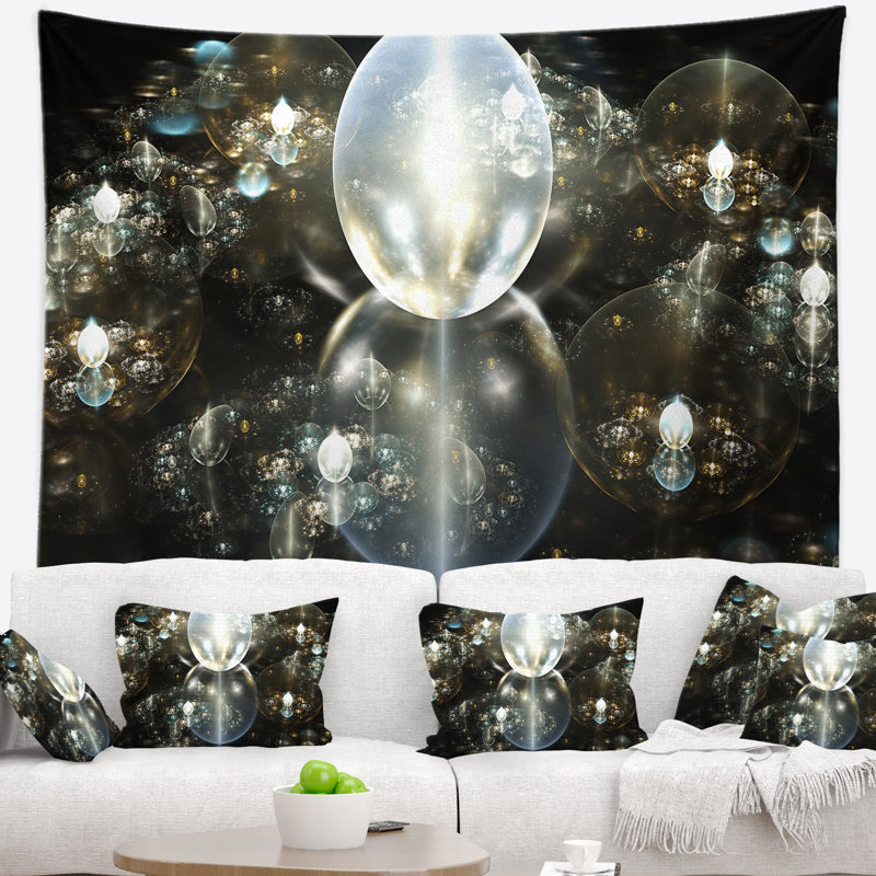 Tapisserie abstraite avec gouttes d'eau dorées abstraites sur miroir, H 78 po x l 92 po