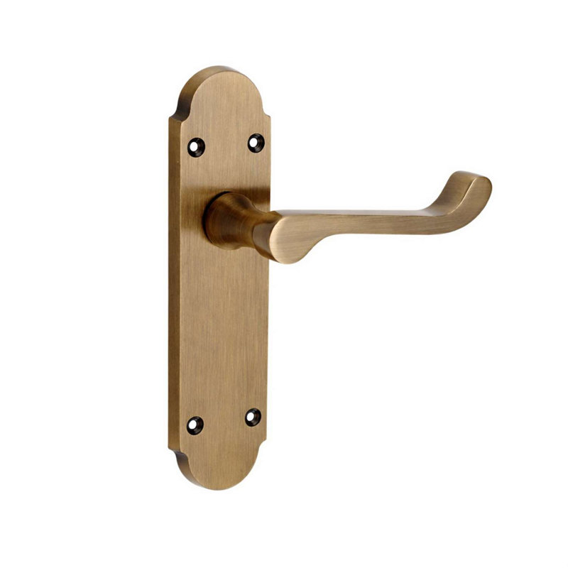 Golden Grace 1 Pair Victorian Epsom Design Scroll Interior Latch Door Handle on Backplate Antique Brass - 168mm x 40mm