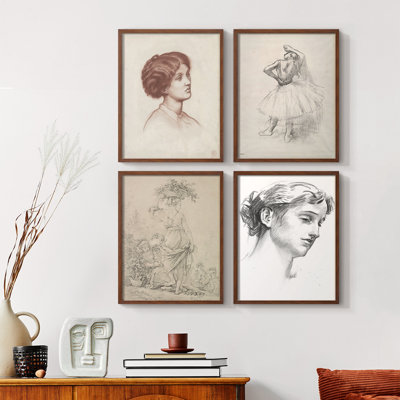 Vintage Sketch LXVII  Framed Print - Set of 4