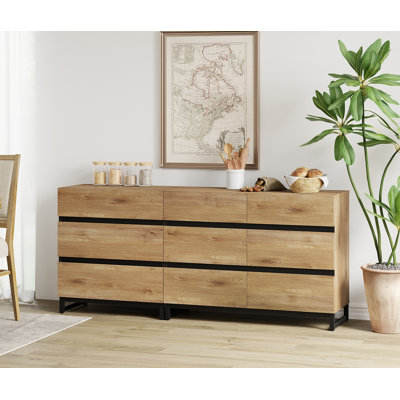 Buffet 2 en 1 avec 9 tiroirs, crédence moderne avec base en métal, armoire de rangement pour bar et salon, cuisine