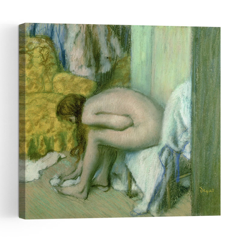 Après le bain, une femme s'essuyant le pied gauche, estampe d'art mural abstrait contemporain impressionniste de 1886