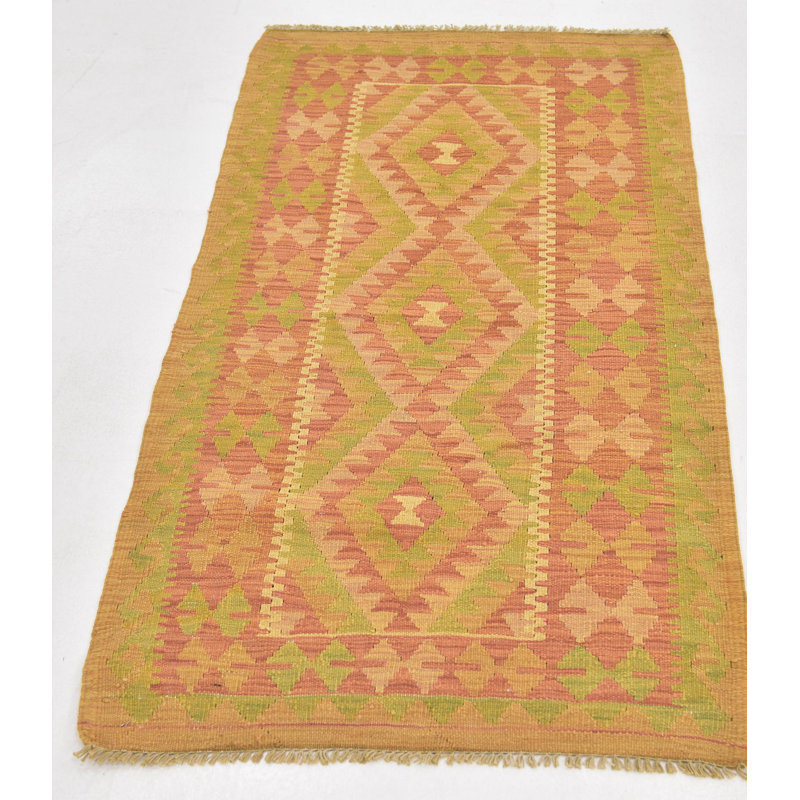 Tapis intérieur en laine orange/vert 2 pi 4 po x 4 pi en laine one-of-kind-noué la main Elland