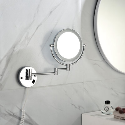 Miroir de maquillage double grossissement 8 pouces, fixation murale à DEL, extensible 12 pouces, finition, grossissement 1x/3x, rotation à 360 degrés, bouton étanche pour le rasage et le maquillage avec extension, grossissement.