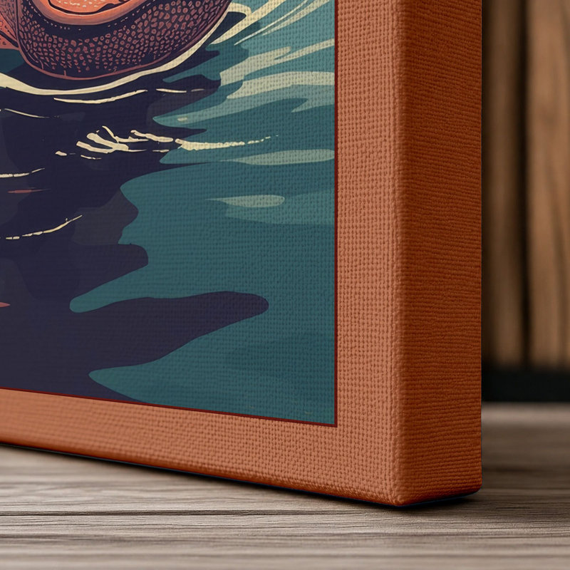 Hippopotamus Rising Retro - Wrapped Canvas, 24x16 - 61.0 x 40.6 cm, Terracotta Border