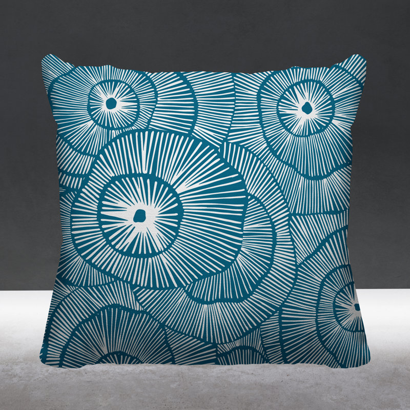 Coussin décoratif intérieur / extérieur Flower Burst, L 15 po x H 15 po, Turquoise