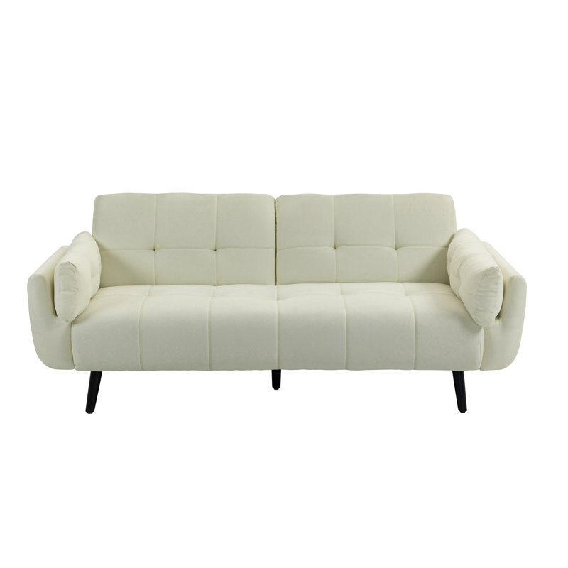 Raducu 190.2Cm Wide Cushioned Convertible Sofa, Beige Polyester