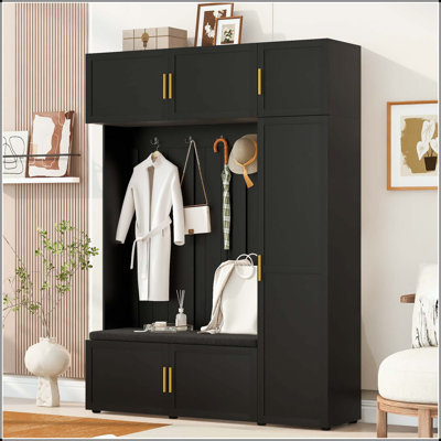 American Style 4-in-1 Hall Tree with Padded Bench & 4 Hooks
