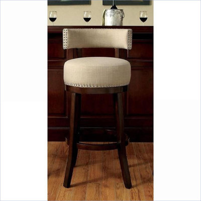 Ensemble de 2 chaises de bar de 25 pouces, siège rembourré en tissu pour adultes, pieds en bois de chêne foncé et revêtement blanc neige
