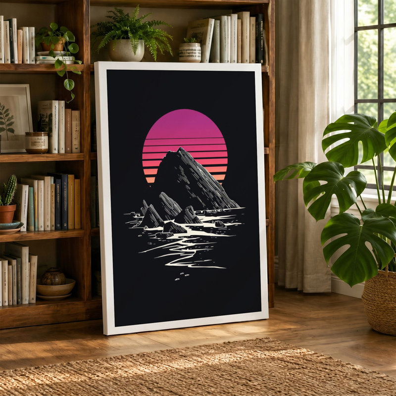 Mountain at Sunset Geometric - Wrapped Canvas, 30x20 - 76.2 x 50.8 cm, Black Border