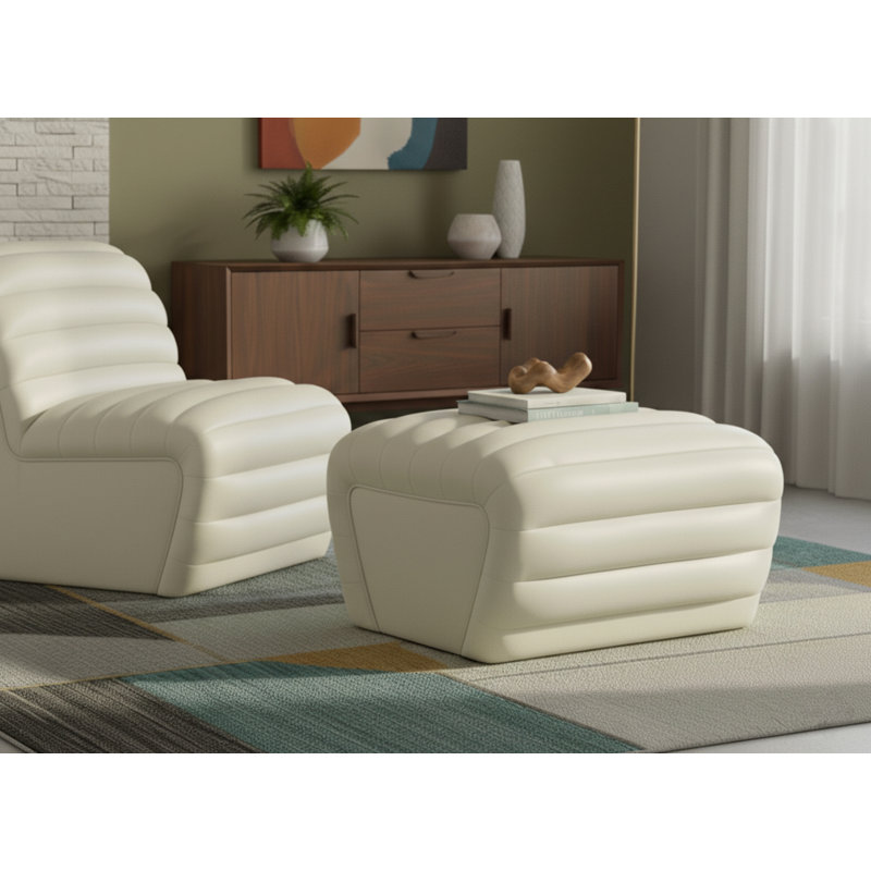 Vega Leather Ottoman, Cream Vegan Leather
