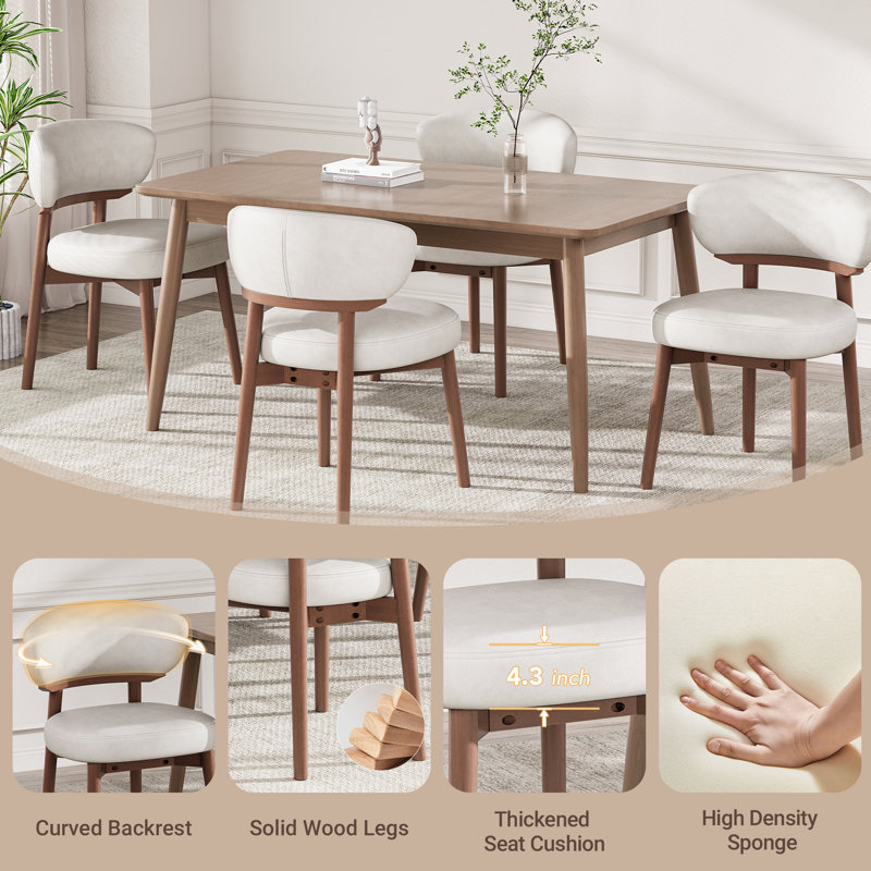 Upholstered Solid Wood Dining Chair, Beige
