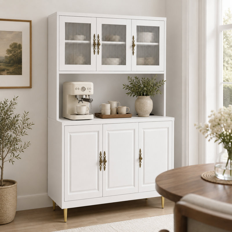 Armoire de garde-manger avec station de charge - Armoire de rangement multi-scène de 68 po pour la cuisine, le café, la salle à manger | Tablettes réglables et portes à fermeture douce, blanc