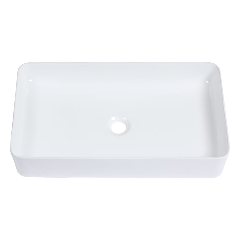 Modern 24"x14" Ceramic Vessel Sink - Rectangular, Low Water Absorption, For Multiple Settings White Rectangular Type, Stain , Home & Commercial Use