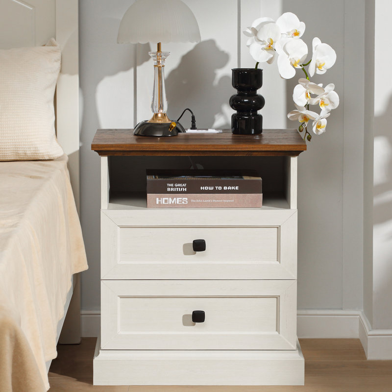 20'' W  Nightstand With 2 Drawers And Open Storage, White, Individual