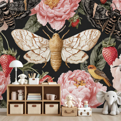 Papier peint adhésif autocollant Scène botanique de jardin Mites de jardin H 69 po x l 96 po amovible, papier peint mural auto-adhésif pour chambre à coucher, bureau à domicile