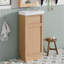 Meuble-lavabo de 15,75 po avec lavabo réversible en résine, armoire en panneau de fibres à densité moyenne, tablette réglable + porte à pousser, finition en mélamine grain de bois, porte réversible, style rustique
