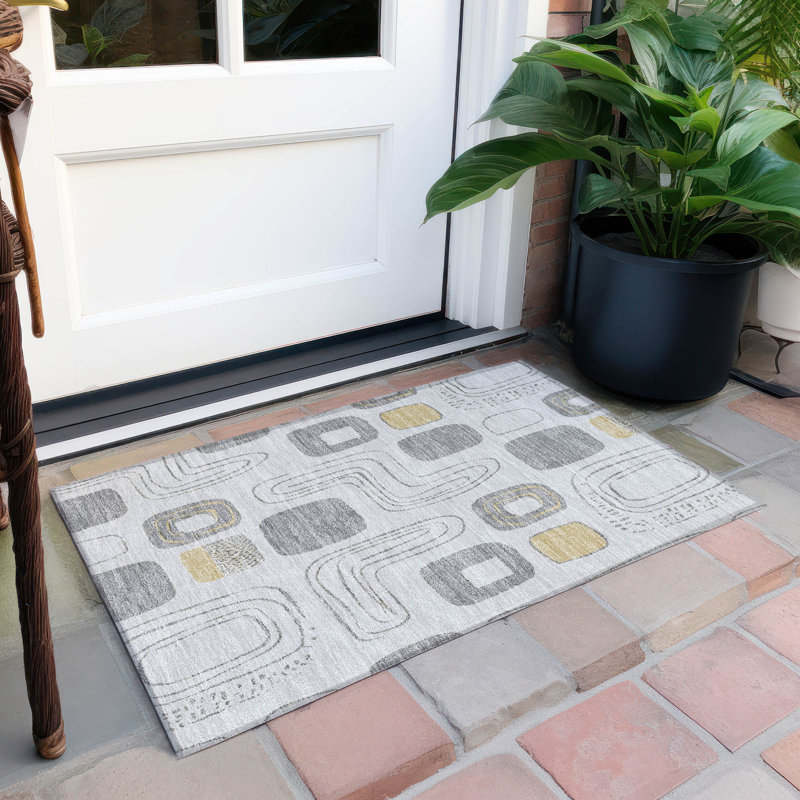 Tapis gris intérieur / extérieur lavable à la machine Claudian ACN1670, Rectangle 1 pi 8 po x 2 pi 6 po