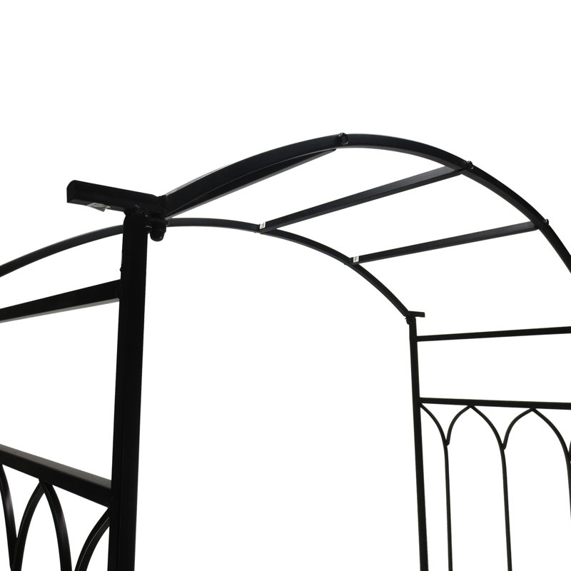 Banc de jardin en métal à treillis pour plantes grimpantes - Raisins, vignes, capacité de charge de 484 lb, arche de finition noire avec charge décorative,